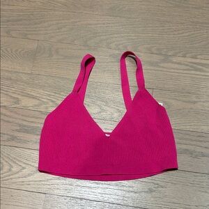 Zara Ribbed V-Neck Bralette - Hot Pink